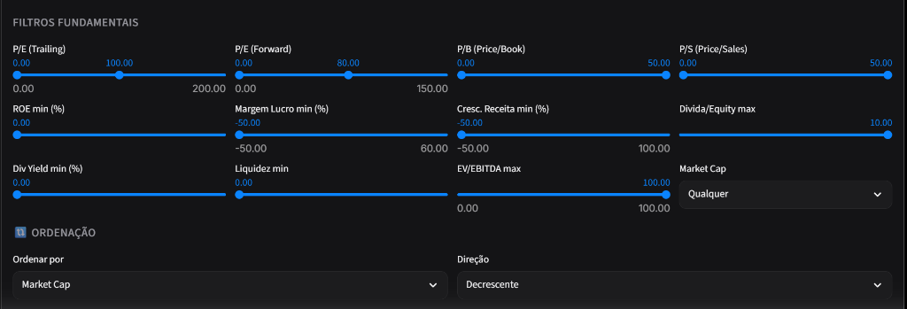Stock screener with fundamental filters